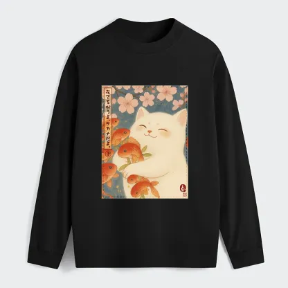 Tokyo-Tiger Funny Ukiyoe Cat and Fish Flower Classic Long Sleeve T-Shirt