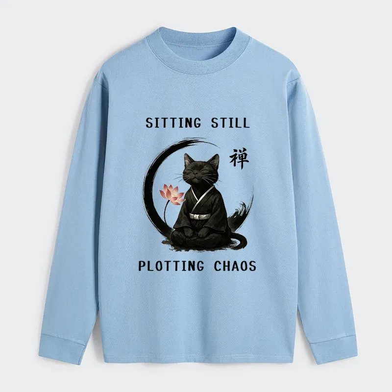 Tokyo-Tiger Sitting Still  Plotting Chaos Calming Zen Cat Funny Classic Long Sleeve T-Shirt