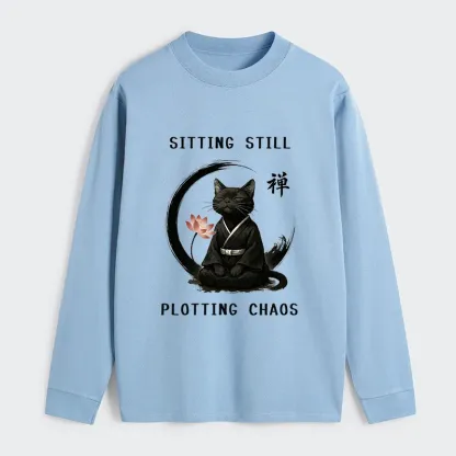 Tokyo-Tiger Sitting Still  Plotting Chaos Calming Zen Cat Funny Classic Long Sleeve T-Shirt