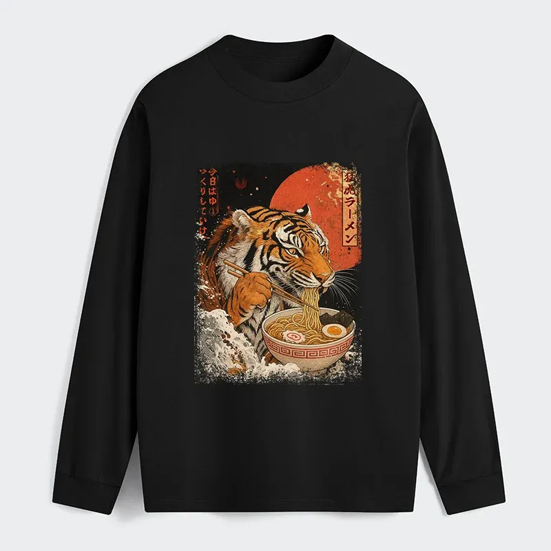 Tokyo-Tiger Ukiyoe Japan Tiger Eating Ramen Classic Long Sleeve T-Shirt Sale