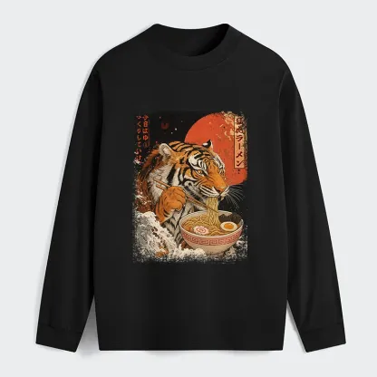 Tokyo-Tiger Ukiyoe Japan Tiger Eating Ramen Classic Long Sleeve T-Shirt