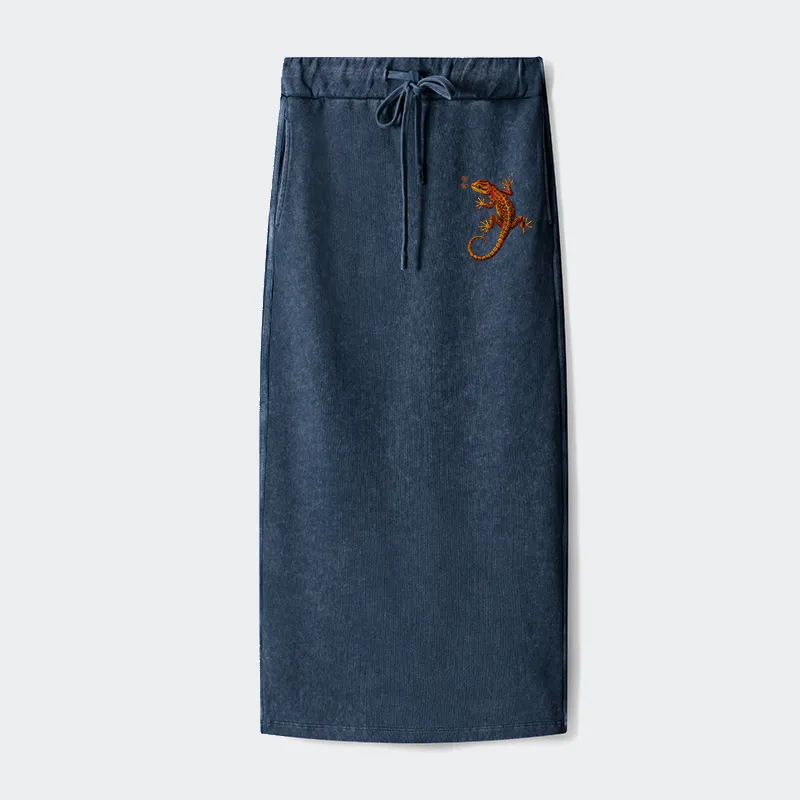 Tokyo-Tiger Retro Gecko Funny Washed Terry Skirt