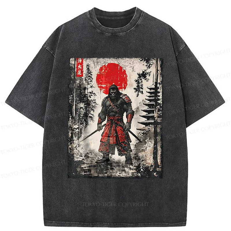 Tokyo-Tiger Bigfoot Japanese Samurai Washed T-Shirt