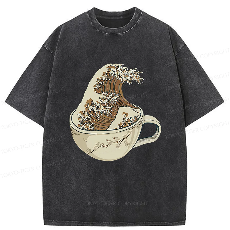 Tokyo-Tiger Waves In The Coffee Cup Washed T-Shirt