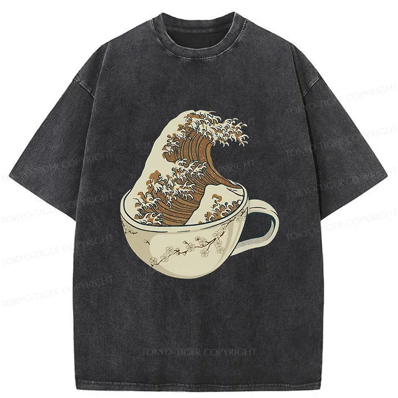 Tokyo-Tiger Waves In The Coffee Cup Washed T-Shirt
