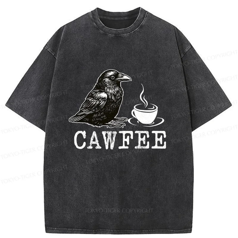 Tokyo-Tiger Cawfee Funny Washed T-Shirt