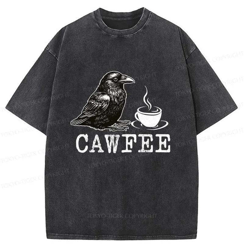 Tokyo-Tiger Cawfee Funny Washed T-Shirt