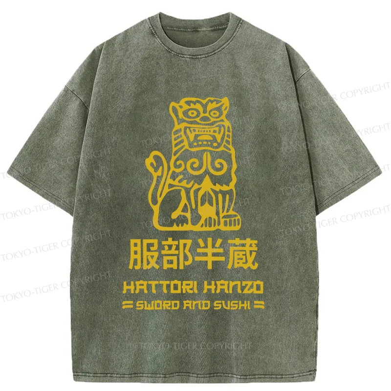 Tokyo-Tiger Hattori Hanzo Sword And Sushi Vintage Washed T-Shirt