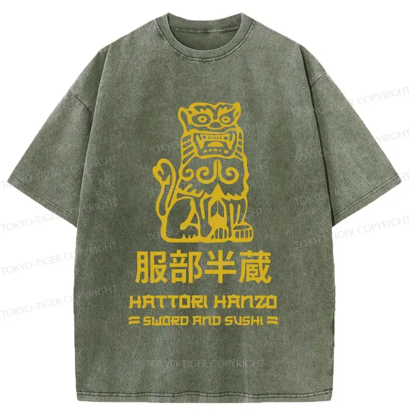 Tokyo-Tiger Hattori Hanzo Sword And Sushi Vintage Washed T-Shirt