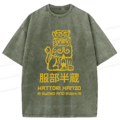 Tokyo-Tiger Hattori Hanzo Sword And Sushi Vintage Washed T-Shirt