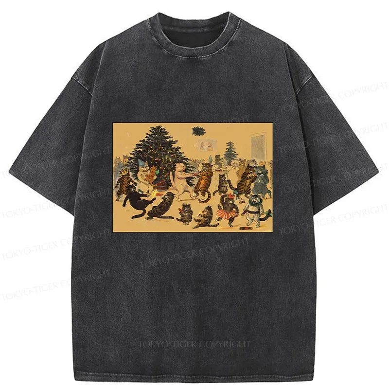 Tokyo-Tiger Christmas Cat Party Washed T-Shirt