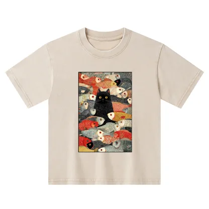 Tokyo-Tiger Cats And Fish Kids Washed T-Shirt
