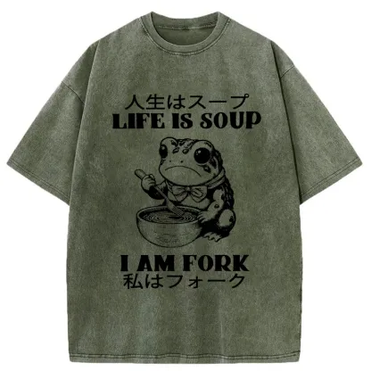 Tokyo-Tiger Life Is Soup I Am Fork Washed T-Shirt