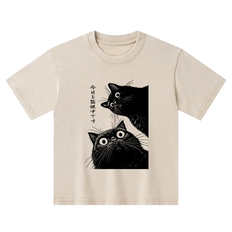 Tokyo-Tiger The Cat Is Watching Today Kids Washed T-Shirt