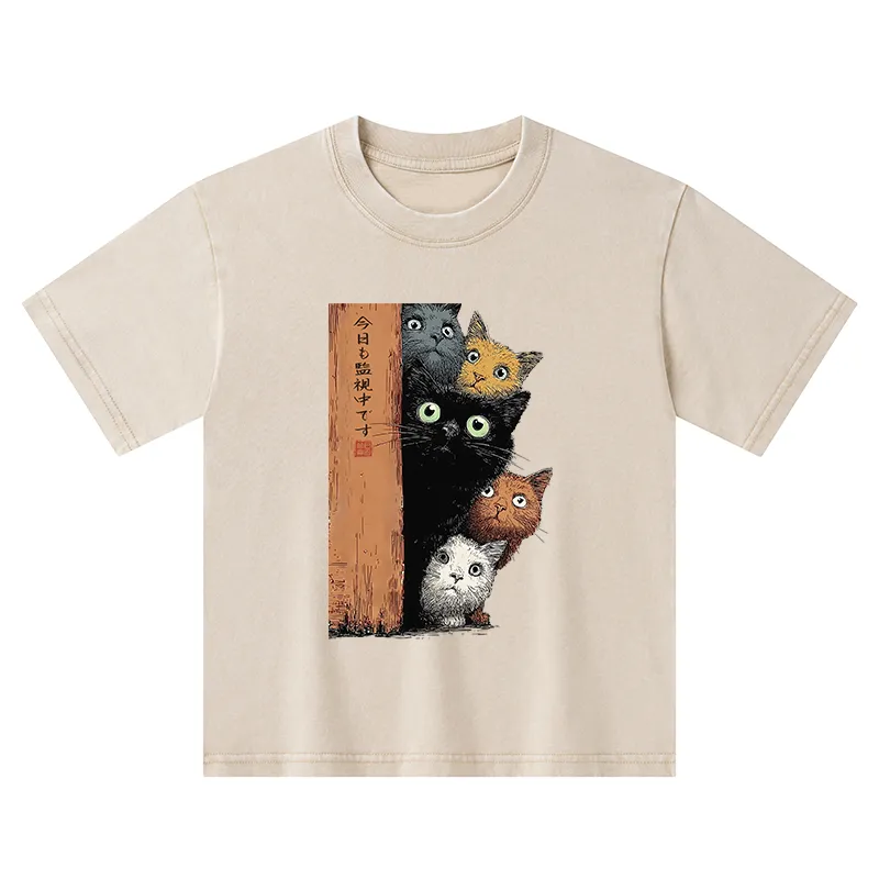 Tokyo-Tiger Five Cats Are Watching You Kids Washed T-Shirt