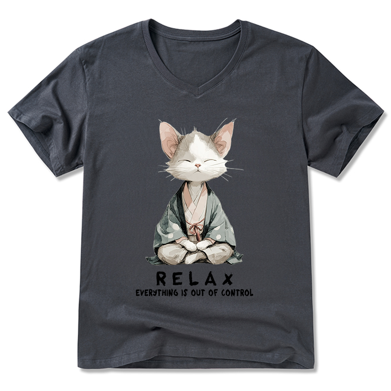 Tokyo-Tiger Zen Cat Relaxation，Everything's Out Of Control V-Neck Classic T-Shirt