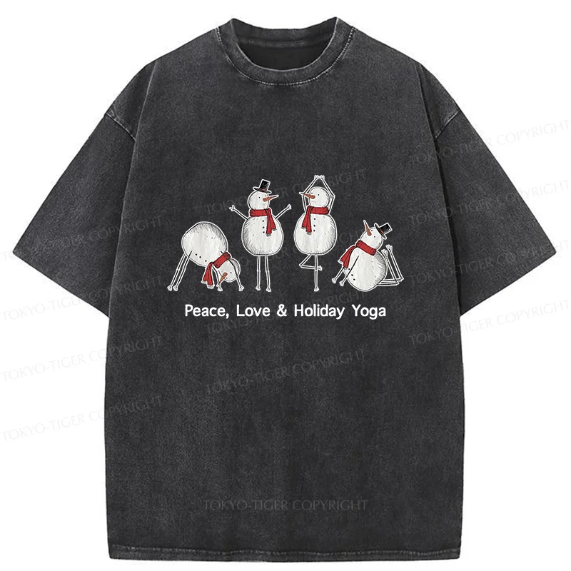 Tokyo-Tiger Snowmen Doing Yoga Washed T-Shirt