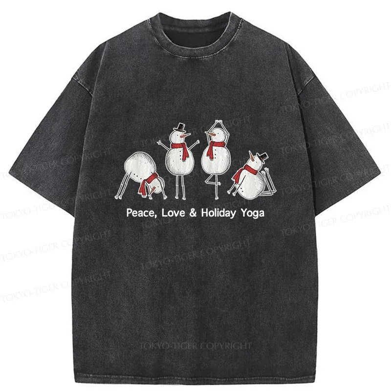 Tokyo-Tiger Snowmen Doing Yoga Washed T-Shirt