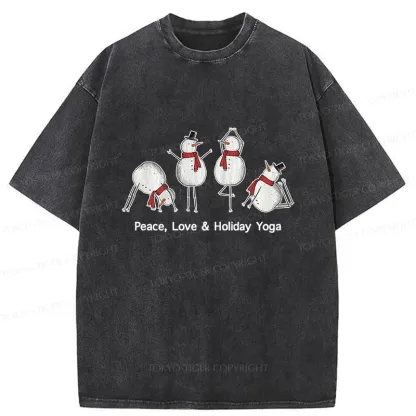 Tokyo-Tiger Snowmen Doing Yoga Washed T-Shirt