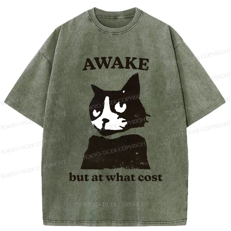 Tokyo-Tiger Awake But At What Cost Cat Washed T-Shirt