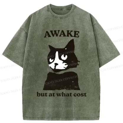 Tokyo-Tiger Awake But At What Cost Cat Washed T-Shirt