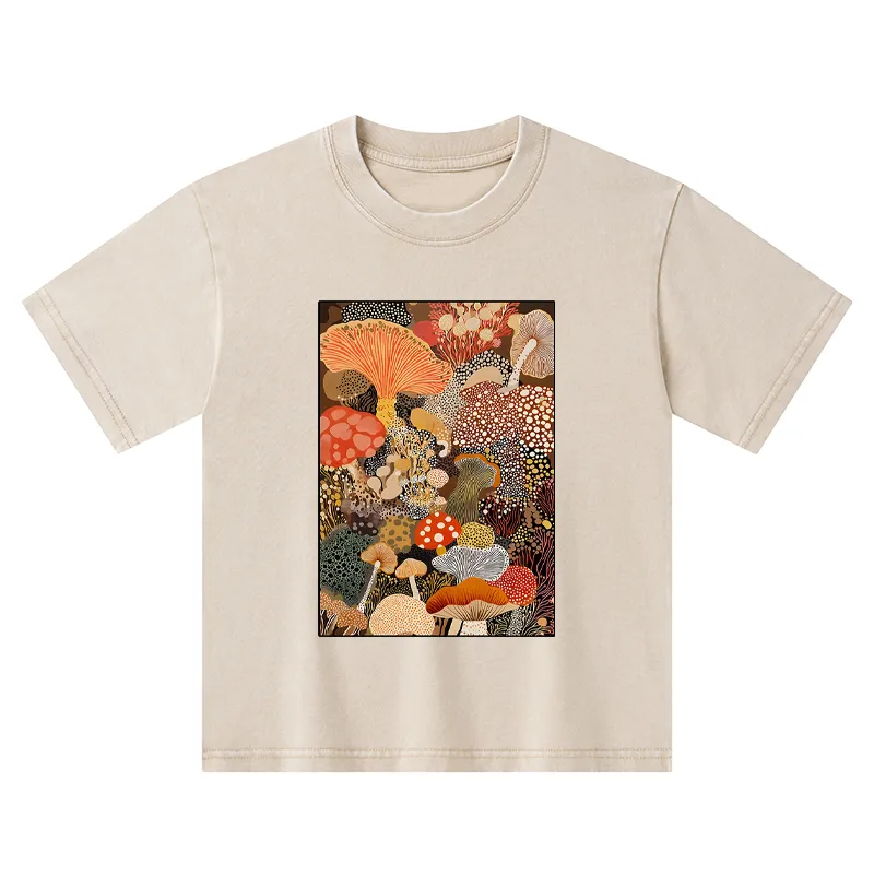 Tokyo-Tiger Psychedelic Mushroom Paintings Kids Washed T-Shirt