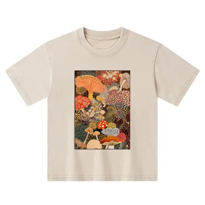 Tokyo-Tiger Psychedelic Mushroom Paintings Kids Washed T-Shirt