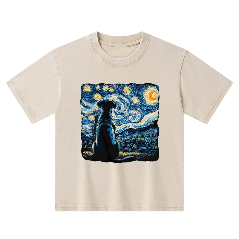 Tokyo-Tiger Starry Night Dog Kids Washed T-Shirt