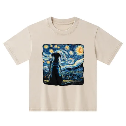 Tokyo-Tiger Starry Night Dog Kids Washed T-Shirt