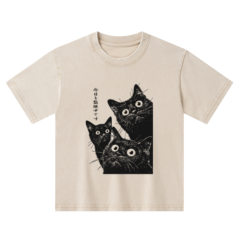 Tokyo-Tiger Three Cats Are Watching You Today Kids Washed T-Shirt