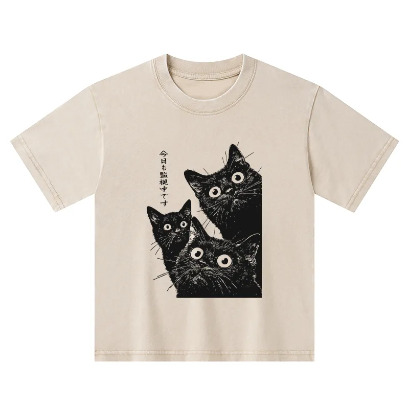 Tokyo-Tiger Three Cats Are Watching You Today Kids Washed T-Shirt