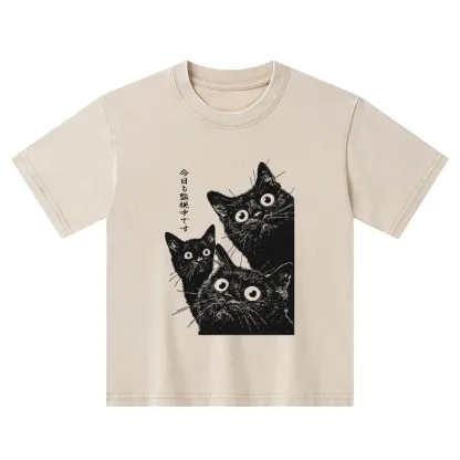 Tokyo-Tiger Three Cats Are Watching You Today Kids Washed T-Shirt