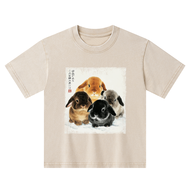 Tokyo-Tiger The Ink Wash Rabbit Is Watching You Kids Washed T-Shirt