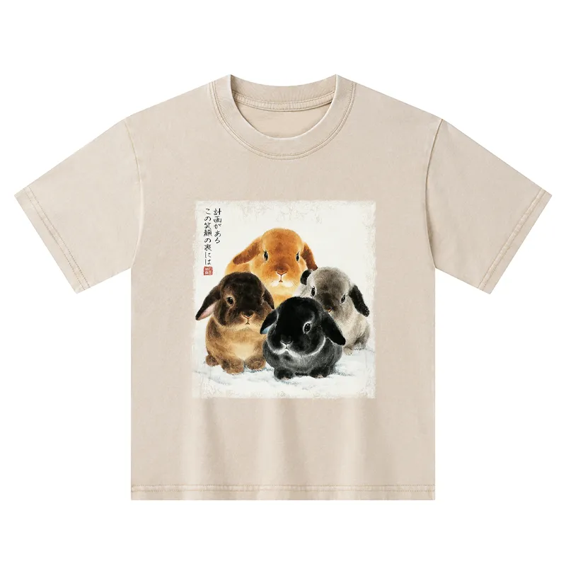 Tokyo-Tiger The Ink Wash Rabbit Is Watching You Kids Washed T-Shirt