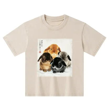 Tokyo-Tiger The Ink Wash Rabbit Is Watching You Kids Washed T-Shirt