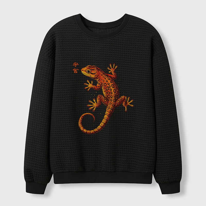 Tokyo-Tiger Retro Gecko Funny Waffle Sweatshirt