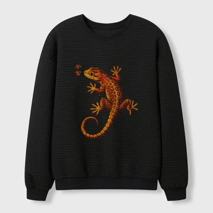 Tokyo-Tiger Retro Gecko Funny Waffle Sweatshirt