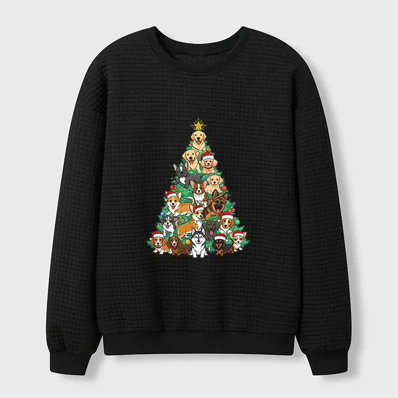 Tokyo-Tiger Christmas Tree Dog Funny Waffle Sweatshirt