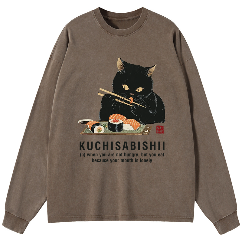 Tokyo-Tiger Cat：Not Hungry, Just Bored Washed Long Sleeve T-Shirt