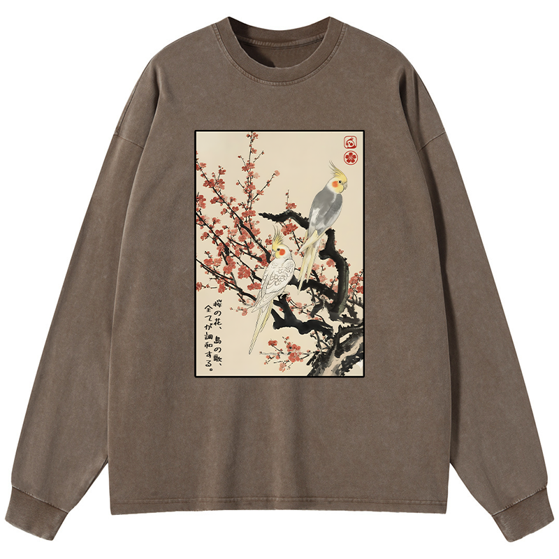 Tokyo-Tiger Whispers of Silent Blossoms Washed Long Sleeve T-Shirt