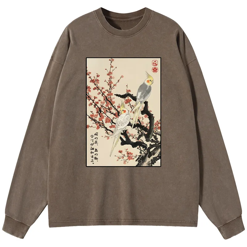 Tokyo-Tiger Whispers of Silent Blossoms Washed Long Sleeve T-Shirt