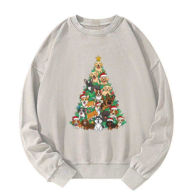 Tokyo-Tiger Christmas Tree Dog Funny Washed Sweatshirt