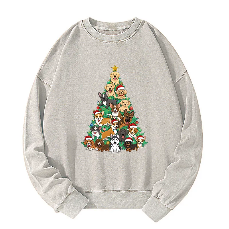 Tokyo-Tiger Christmas Tree Dog Funny Washed Sweatshirt