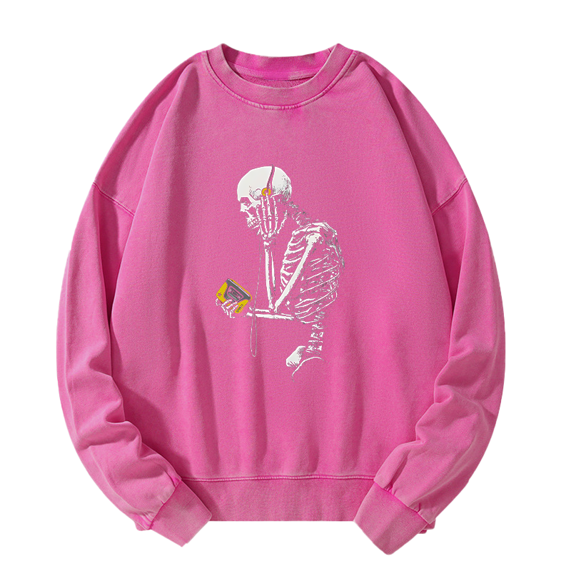 Tokyo-Tiger Skeleton Listening To Music Washed Sweatshirt