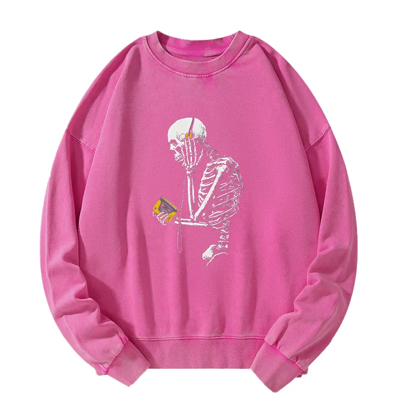 Tokyo-Tiger Skeleton Listening To Music Washed Sweatshirt