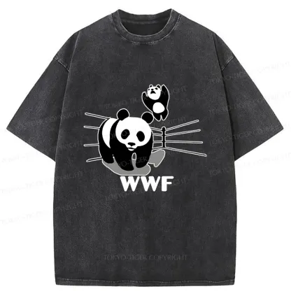 Tokyo-Tiger Wrestling Pandas Meme Washed T-Shirt