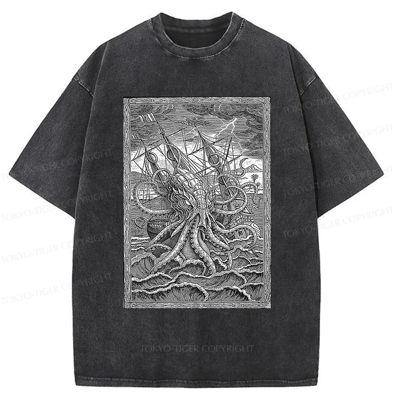 Tokyo-Tiger Octopus Attack Washed T-Shirt