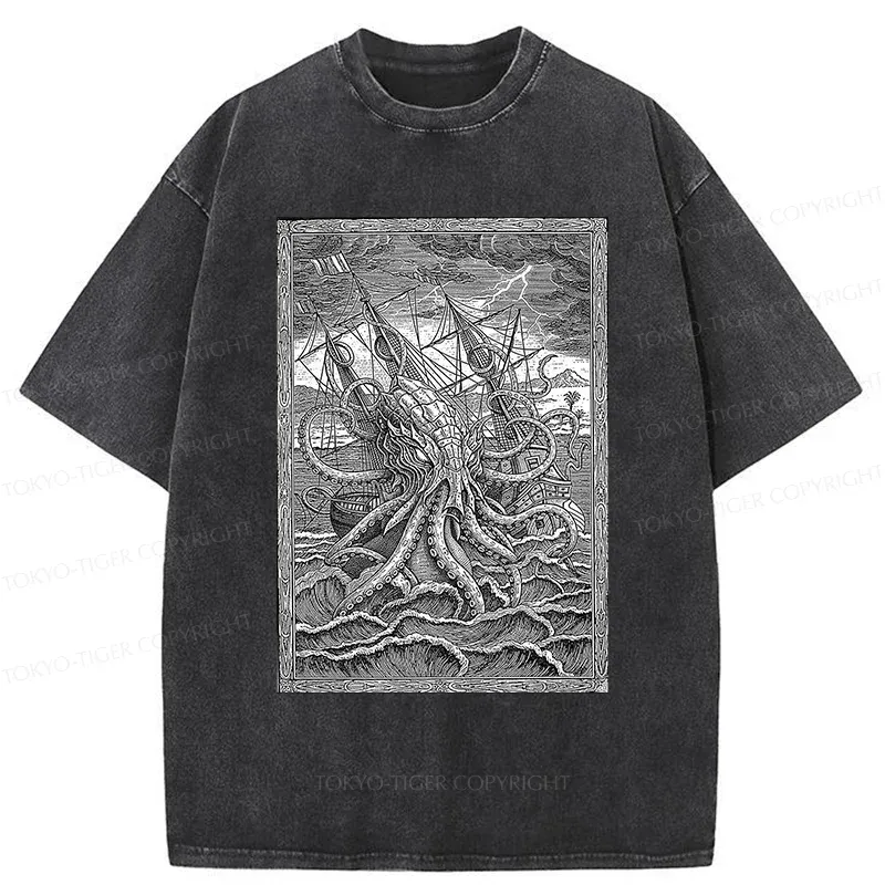 Tokyo-Tiger Octopus Attack Washed T-Shirt