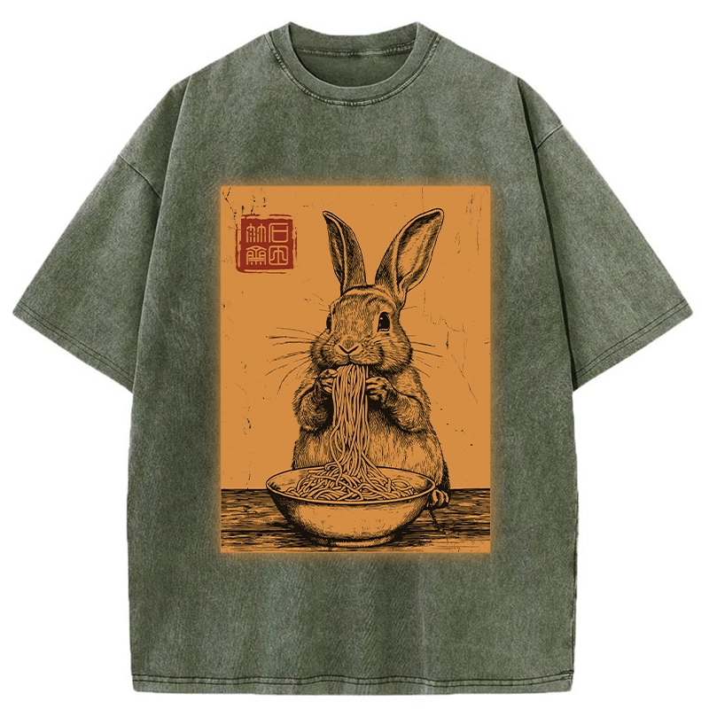 Tokyo-Tiger Ramen Lover Rabbit Washed T-Shirt