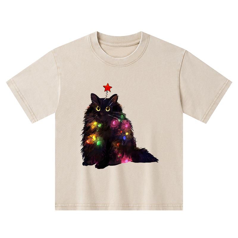 Tokyo-Tiger Christmas Lights Cat Kids Washed T-Shirt